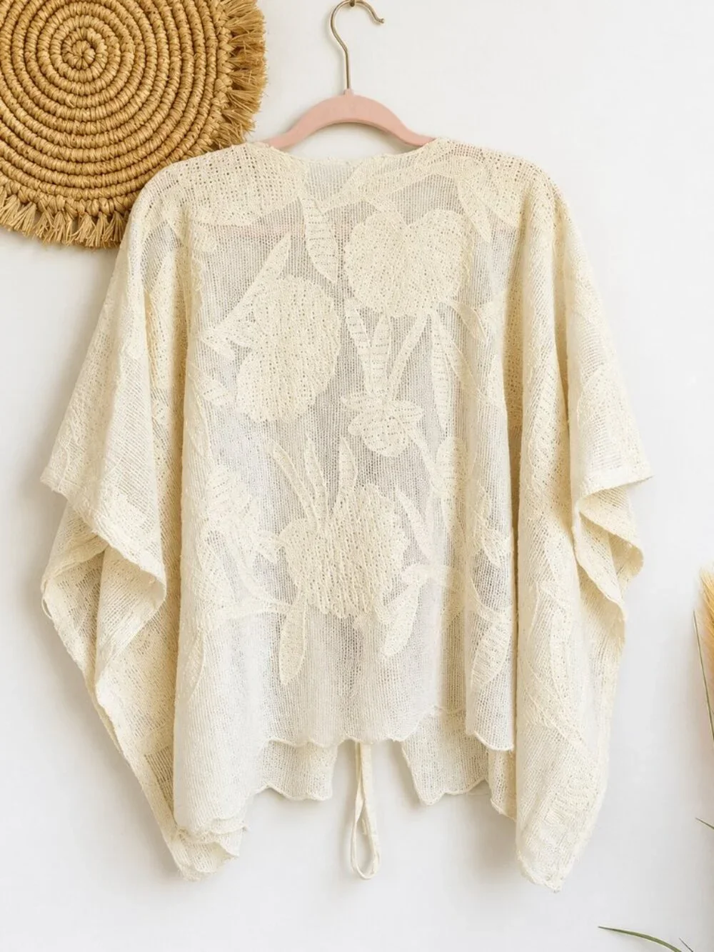 Free People NEW Willow Ivory Off White Lace Tie Front Cape Kimono One Size Boho